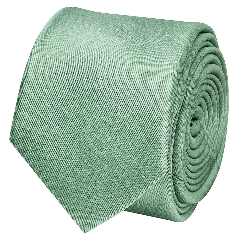 Plain Seagrass Satin Skinny Mens Tie And Pocket Square Set 3