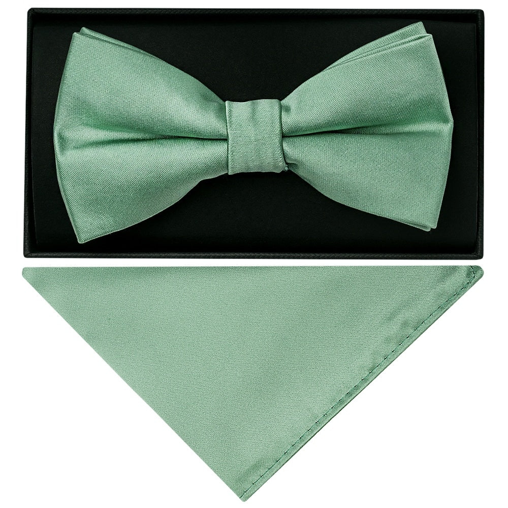 Plain Seagrass Handmade Mens Bow Tie And Pocket Square Set 1