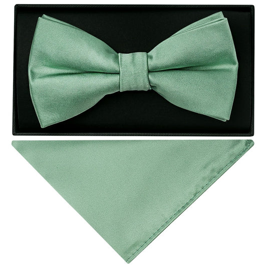 Plain Seagrass Handmade Mens Bow Tie And Pocket Square Set 1