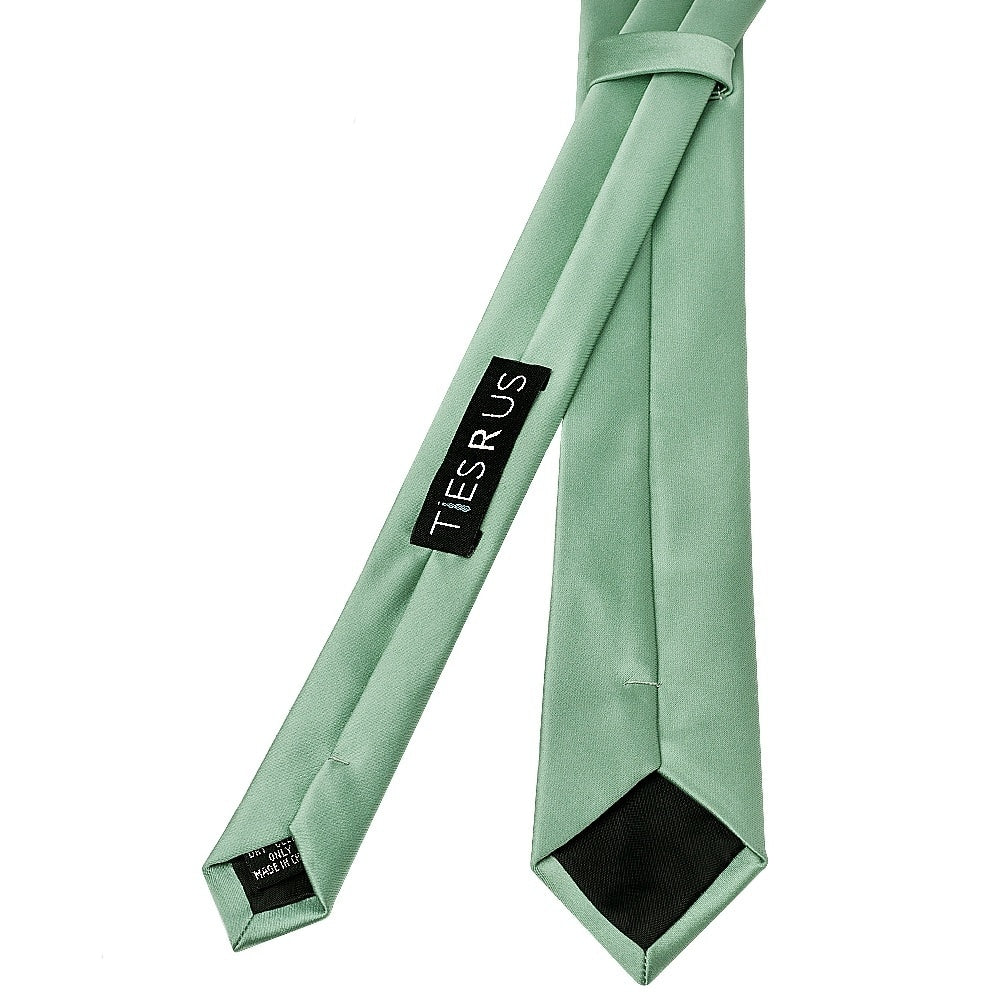 Plain Seagrass Boys Satin Skinny Tie And Pocket Square Set 4