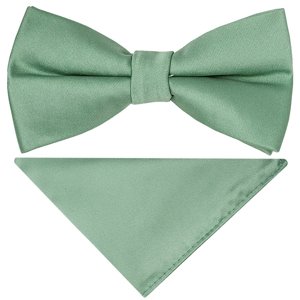 Pre Tied Plain Seagrass Satin Boys Bow Tie And Pocket Square Set 1