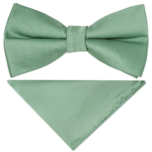 Pre Tied Seagrass Satin Boys Bow Tie And Pocket Square Set Age 4 7 1