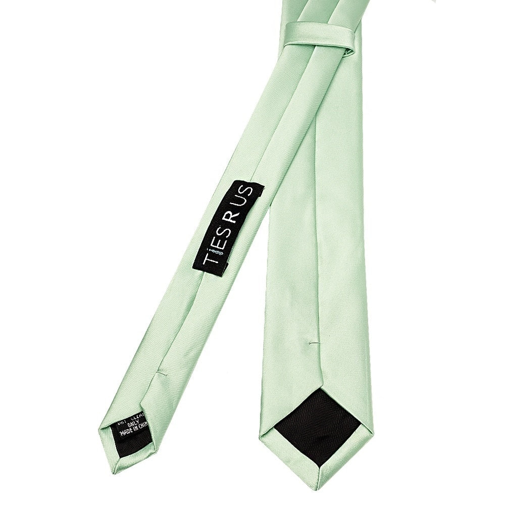 Pale Mint Satin Skinny Mens Tie And Pocket Square Set 4