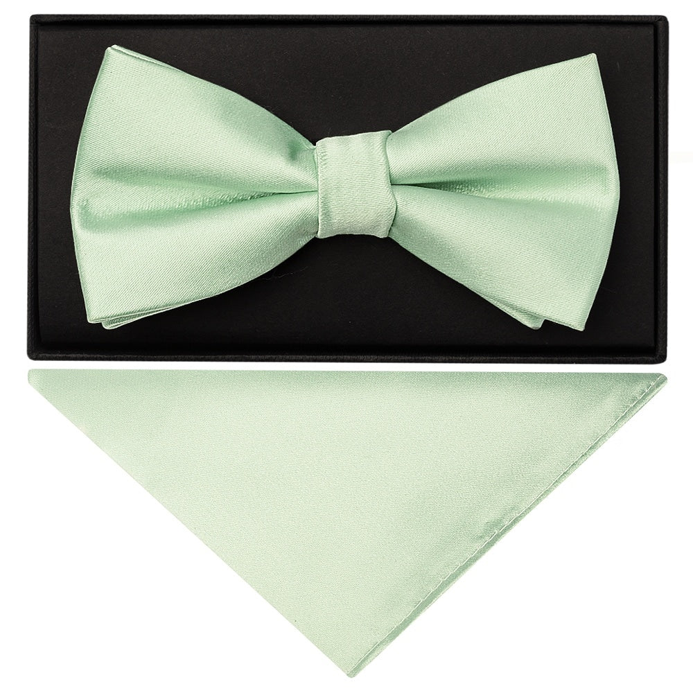 Pale Mint Handmade Mens Bow Tie And Pocket Square Set 1