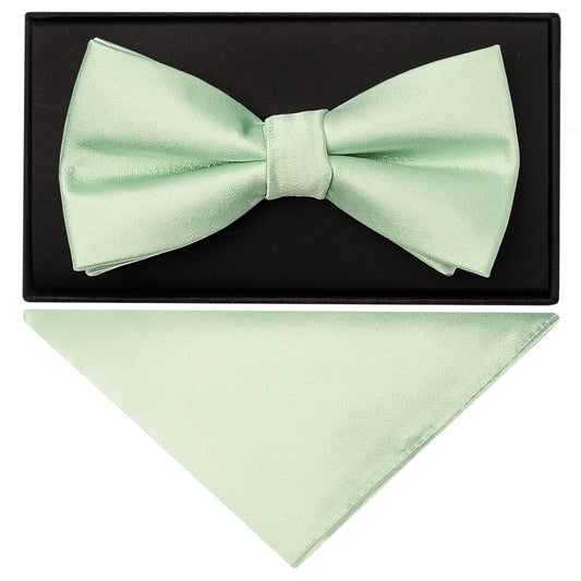 Pale Mint Handmade Mens Bow Tie And Pocket Square Set 1