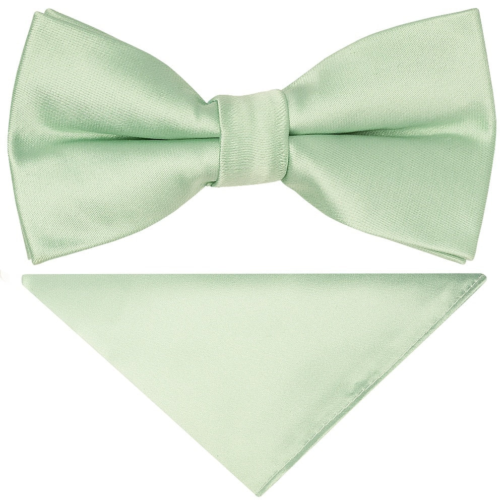 Pre Tied Pale Mint Satin Boys Bow Tie And Pocket Square Age 4 7 1