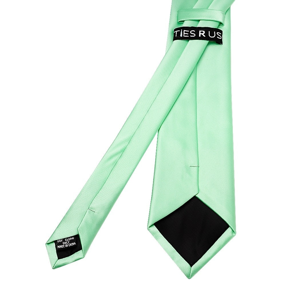 Plain Seafoam Green Satin Classic Mens Tie And Pocket Square Set 5