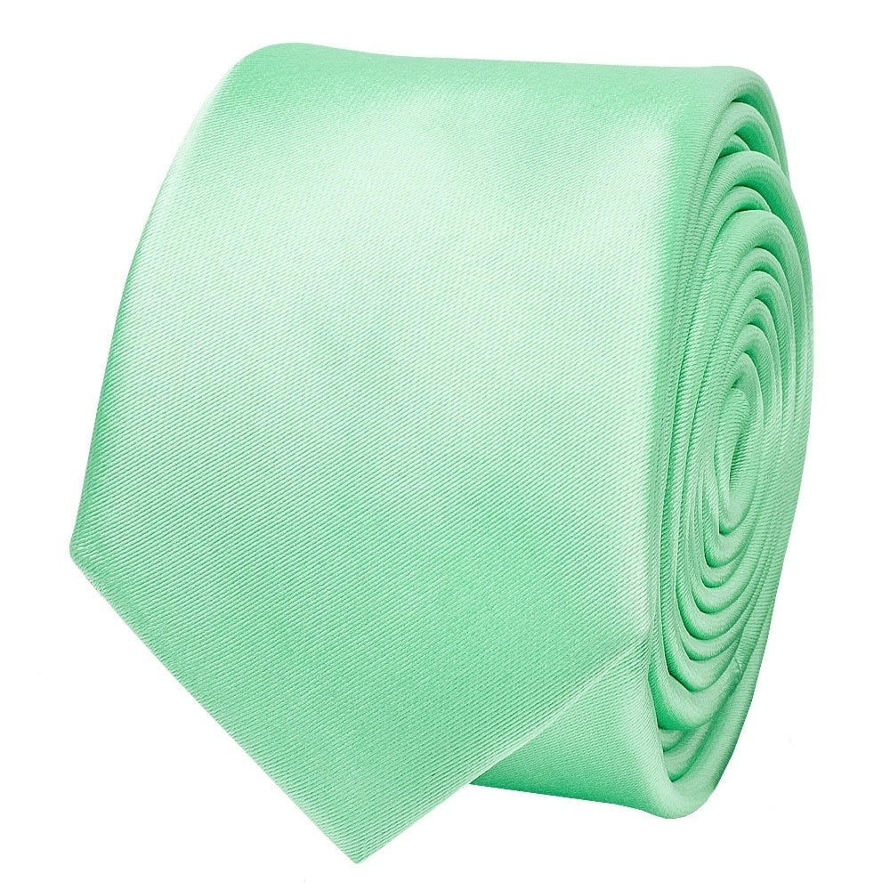 Plain Seafoam Green Satin Skinny Mens Tie And Pocket Square Set 3