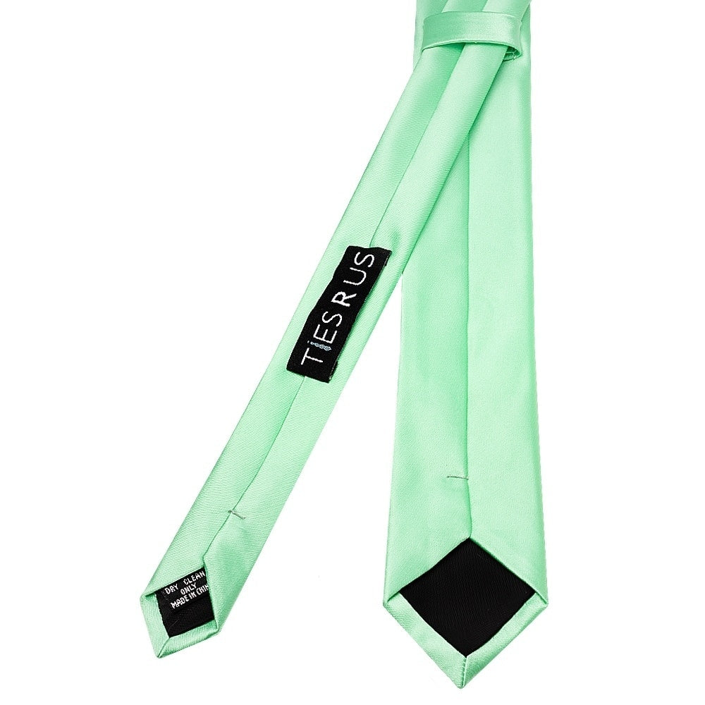 Plain Seafoam Green Satin Skinny Mens Tie And Pocket Square Set 4