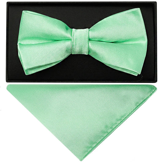 Plain Seafoam Green Handmade Mens Bow Tie And Pocket Square Set 1