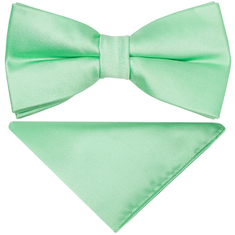 Pre Tied Seafoam Green Satin Boys Bow Tie And Pocket Square Set Age 4 7 1