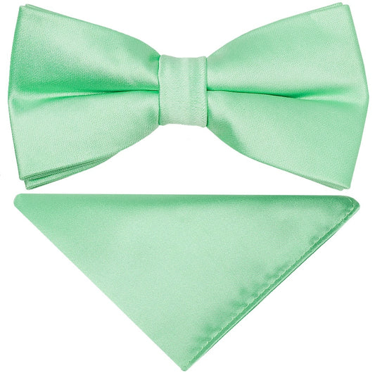 Pre Tied Seafoam Green Satin Boys Bow Tie And Pocket Square Set Age 4 7 1