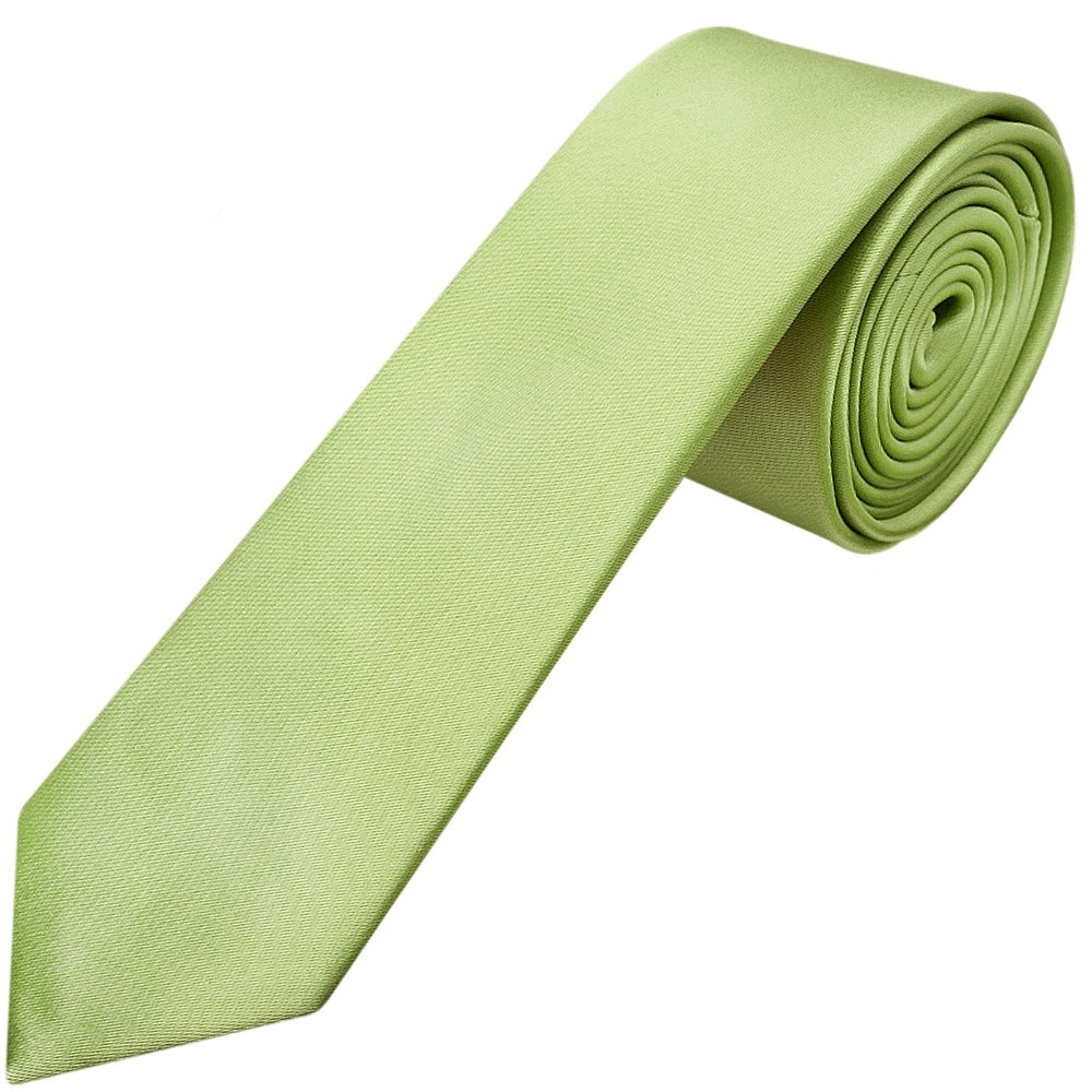 Plain Light Sage Satin Skinny Mens Tie 1
