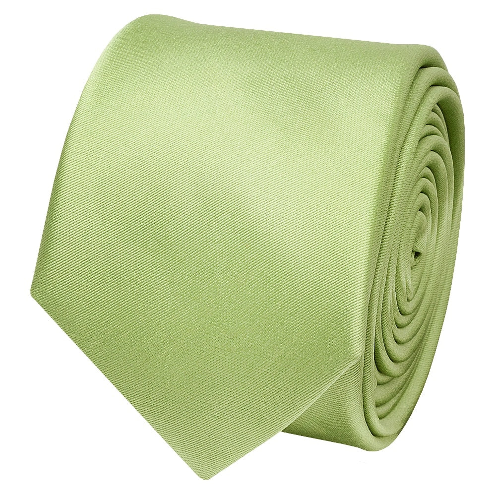 Plain Light Sage Satin Skinny Mens Tie 2