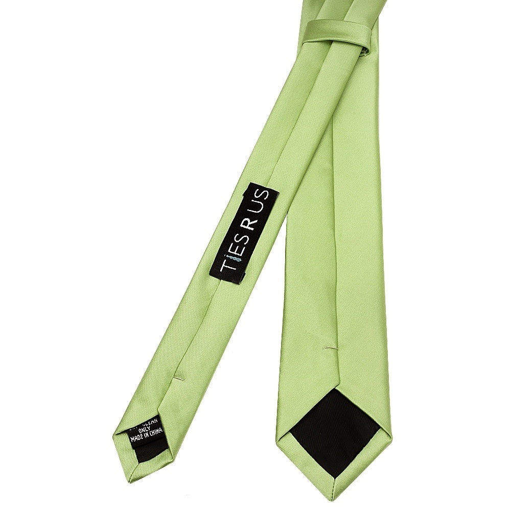 Plain Light Sage Satin Skinny Mens Tie And Pocket Square Set 4