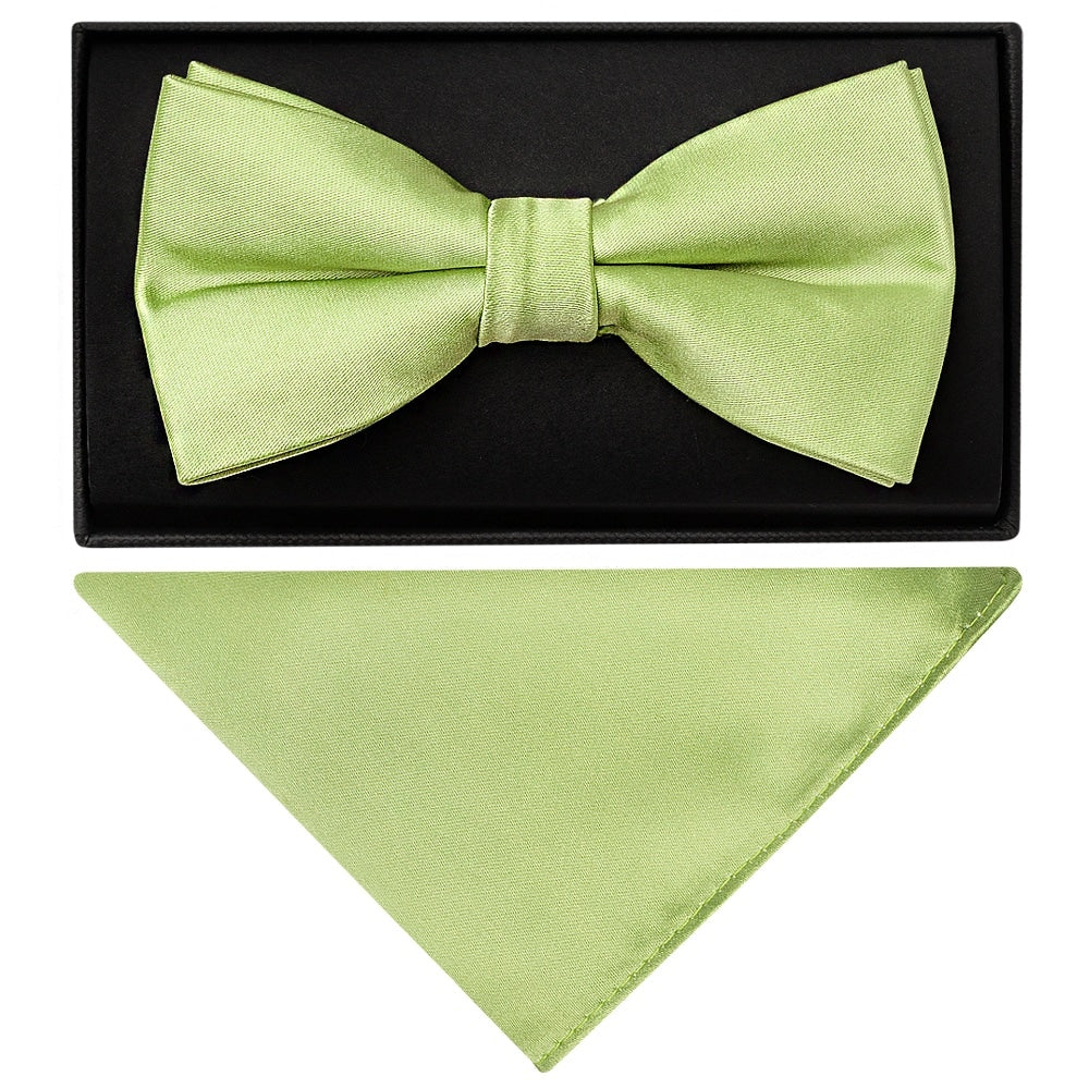 Plain Light Sage Handmade Mens Bow Tie And Pocket Square Set 1