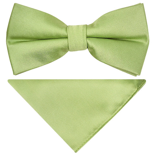 Pre Tied Light Sage Boys Bow Tie And Pocket Square Set Age 4 7 1
