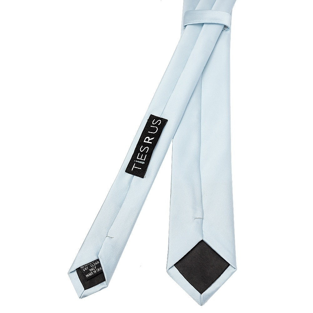 Plain Misty Blue Satin Skinny Mens Tie And Pocket Square Set 4