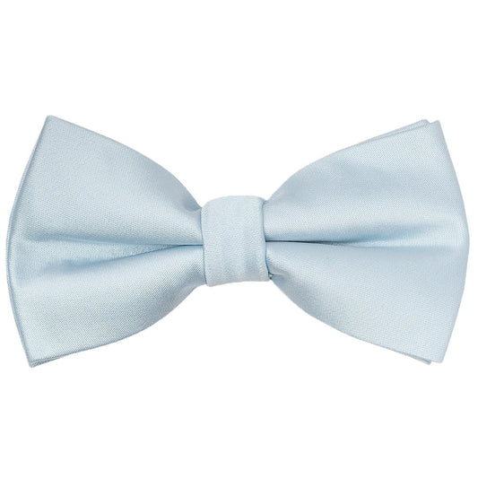 Pre Tied Plain Misty Blue Satin Boys Bow Tie And Pocket Square Set Age 2