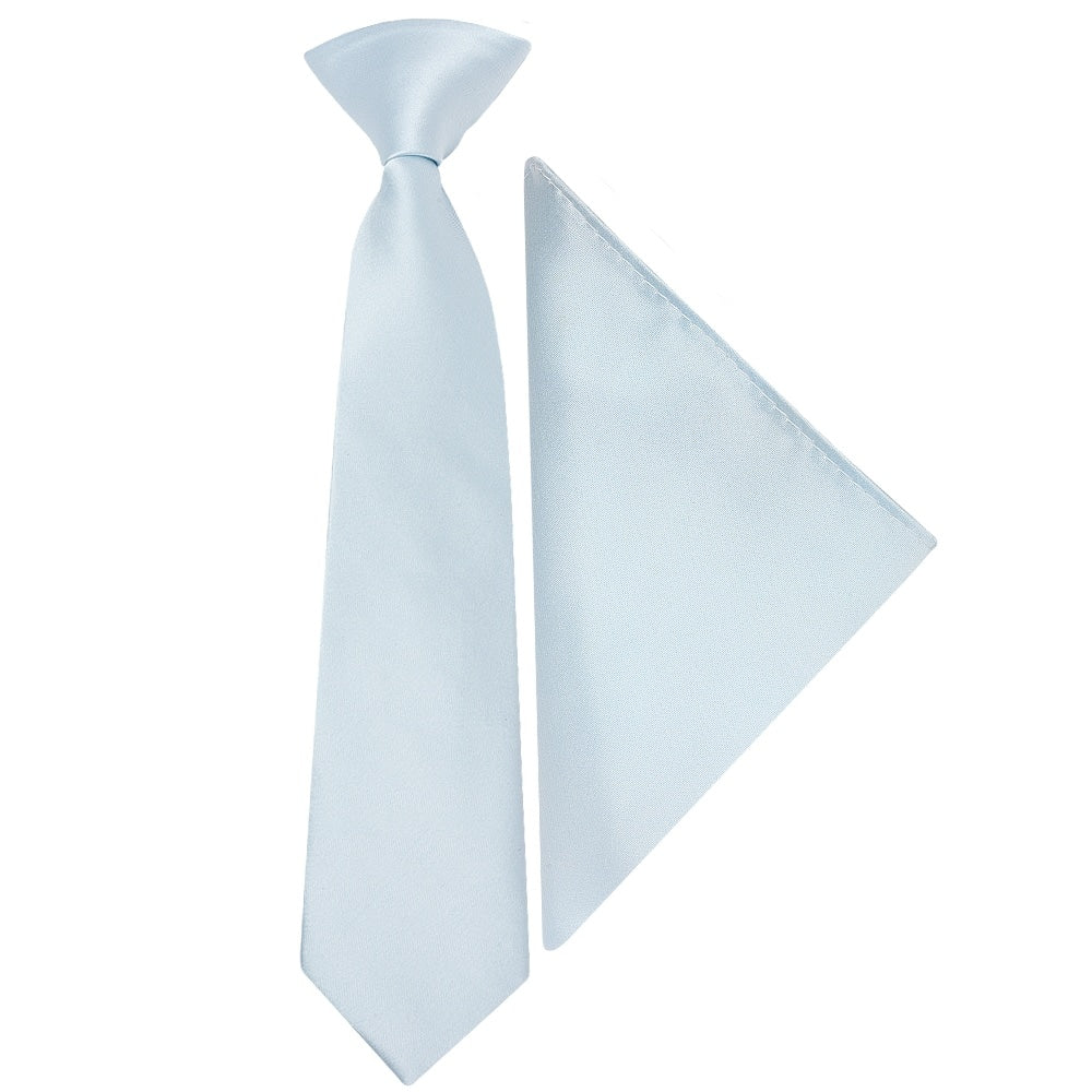 Pre Tied Misty Blue Satin Boys Tie And Pocket Square Set Age 4 7 1
