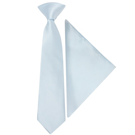 Pre Tied Misty Blue Satin Boys Tie And Pocket Square Set Age 4 7 1