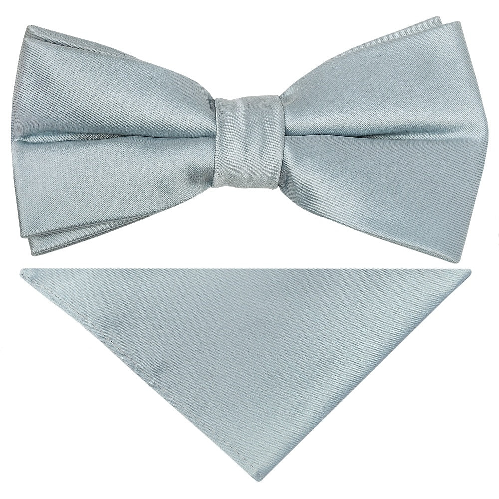 Pre Tied Plain Duck Egg Satin Boys Bow Tie And Pocket Square Age 8 11 1