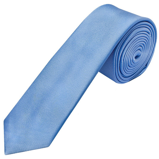 Plain Steel Blue Satin Skinny Mens Tie
