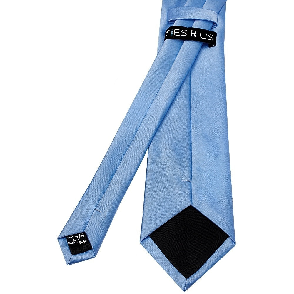 Plain Steel Blue Satin Classic Mens Tie And Pocket Square Set 5