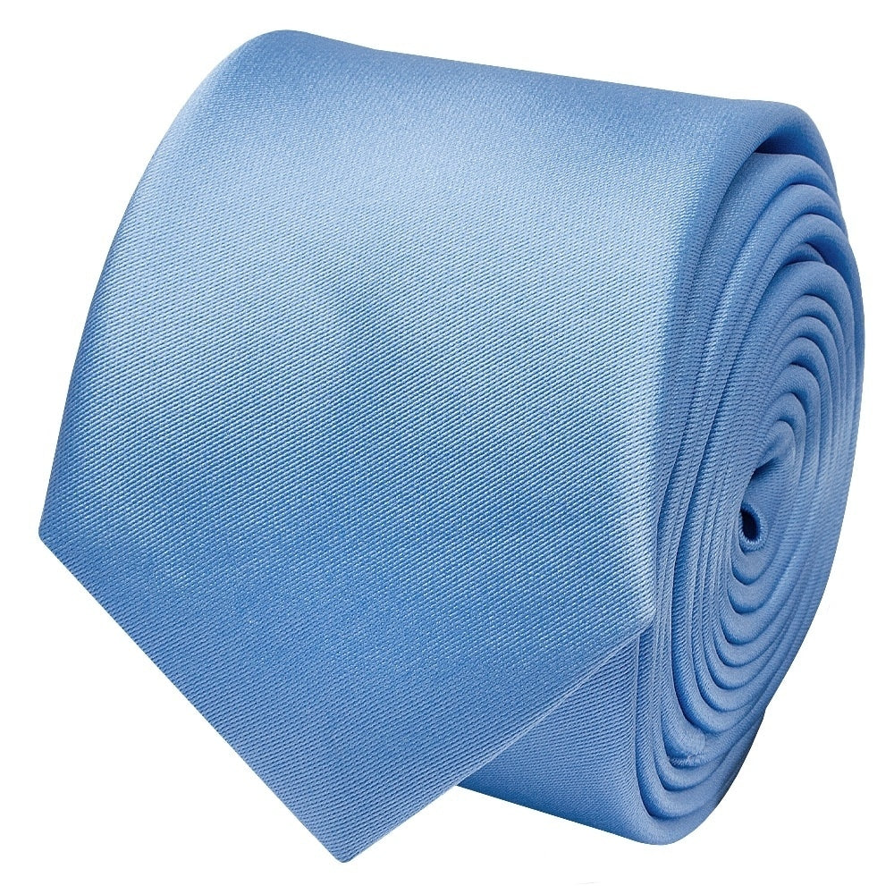 Plain Steel Blue Satin Skinny Mens Tie And Pocket Square Set 3