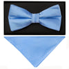 Steel Blue Bow Tie and Pocket Square Set For Men in Satin