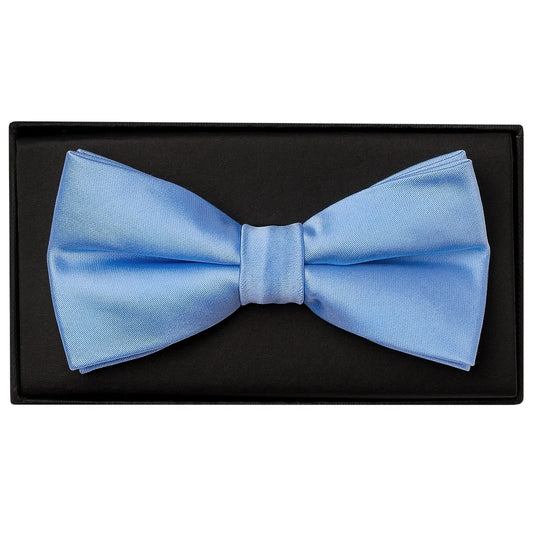 Plain Steel Blue Satin Handmade Mens Bow Tie And Pocket Square Set 2