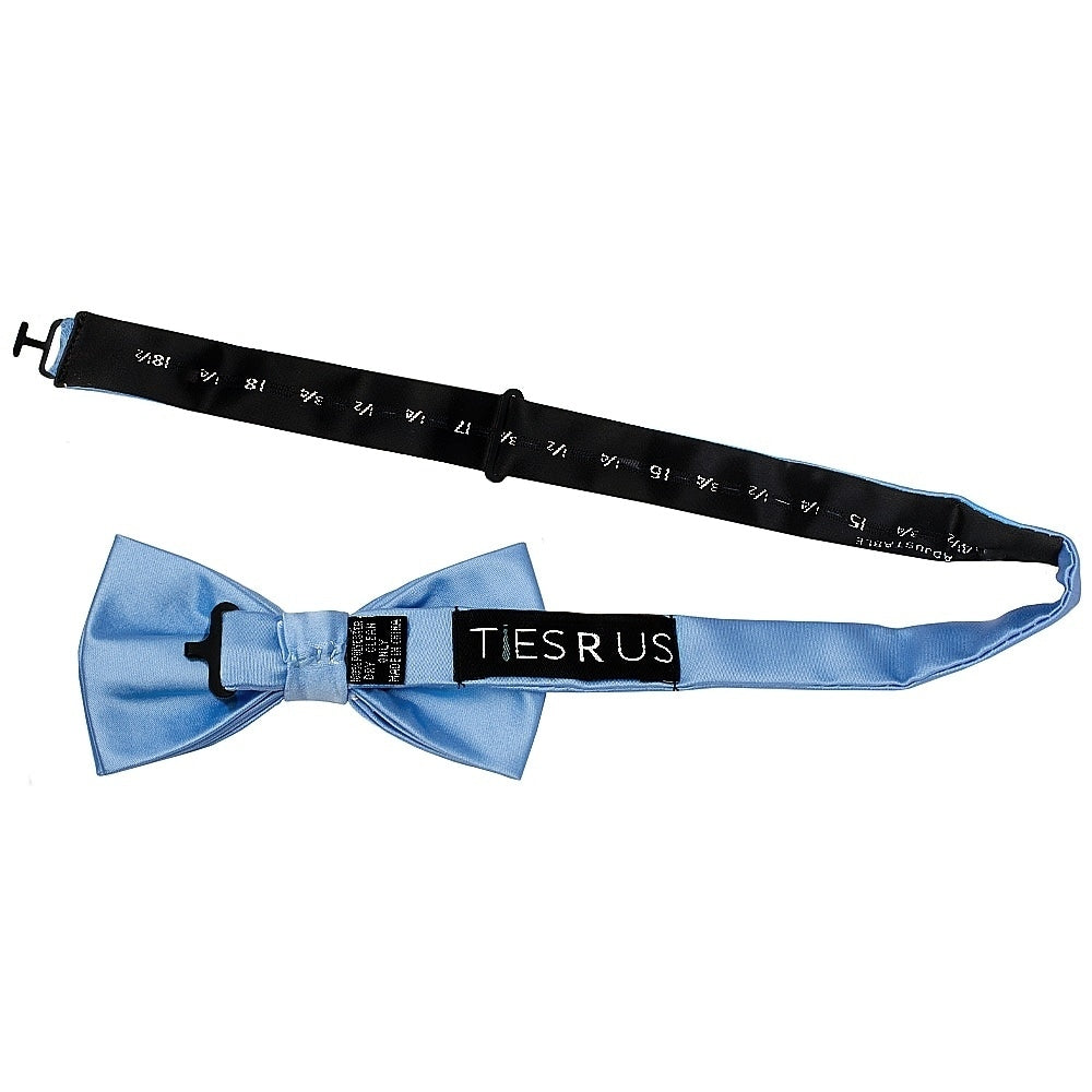 Plain Steel Blue Satin Handmade Mens Bow Tie And Pocket Square Set 3
