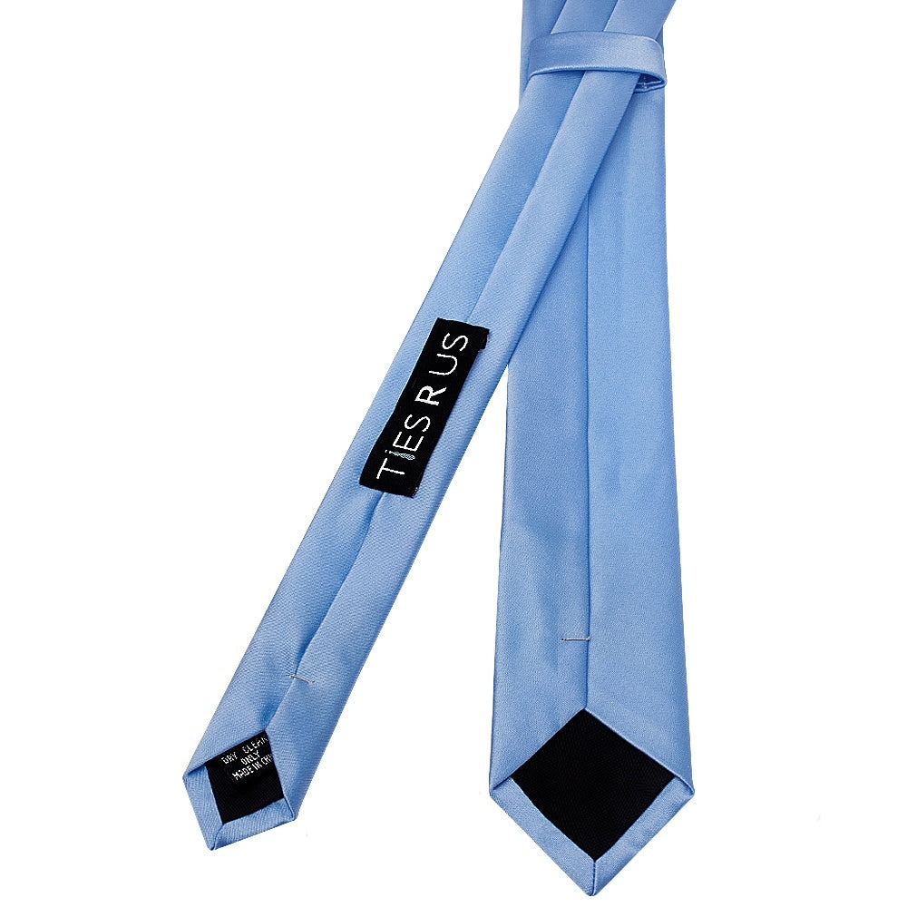 Plain Steel Blue Boys Satin Skinny Tie 3