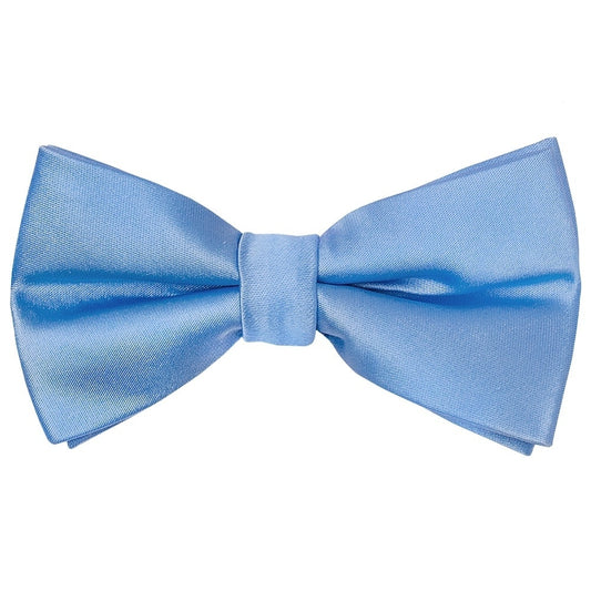 Pre Tied Plain Steel Blue Satin Boys Bow Tie And Pocket Square Set Age 8 11 2
