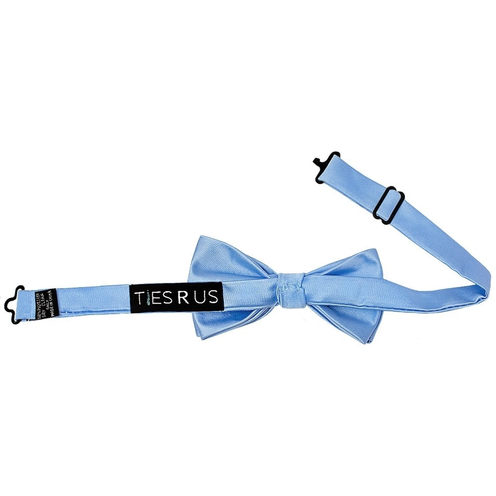 Pre Tied Plain Steel Blue Satin Boys Bow Tie And Pocket Square Set Age 8 11 3