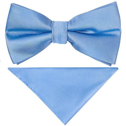 Pre Tied Steel Blue Boys Bow Tie And Pocket Square Set Age 4 7 1