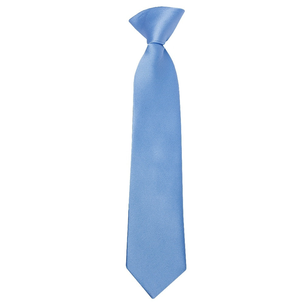 Pre Tied Steel Blue Satin Boys Tie Age 4-7