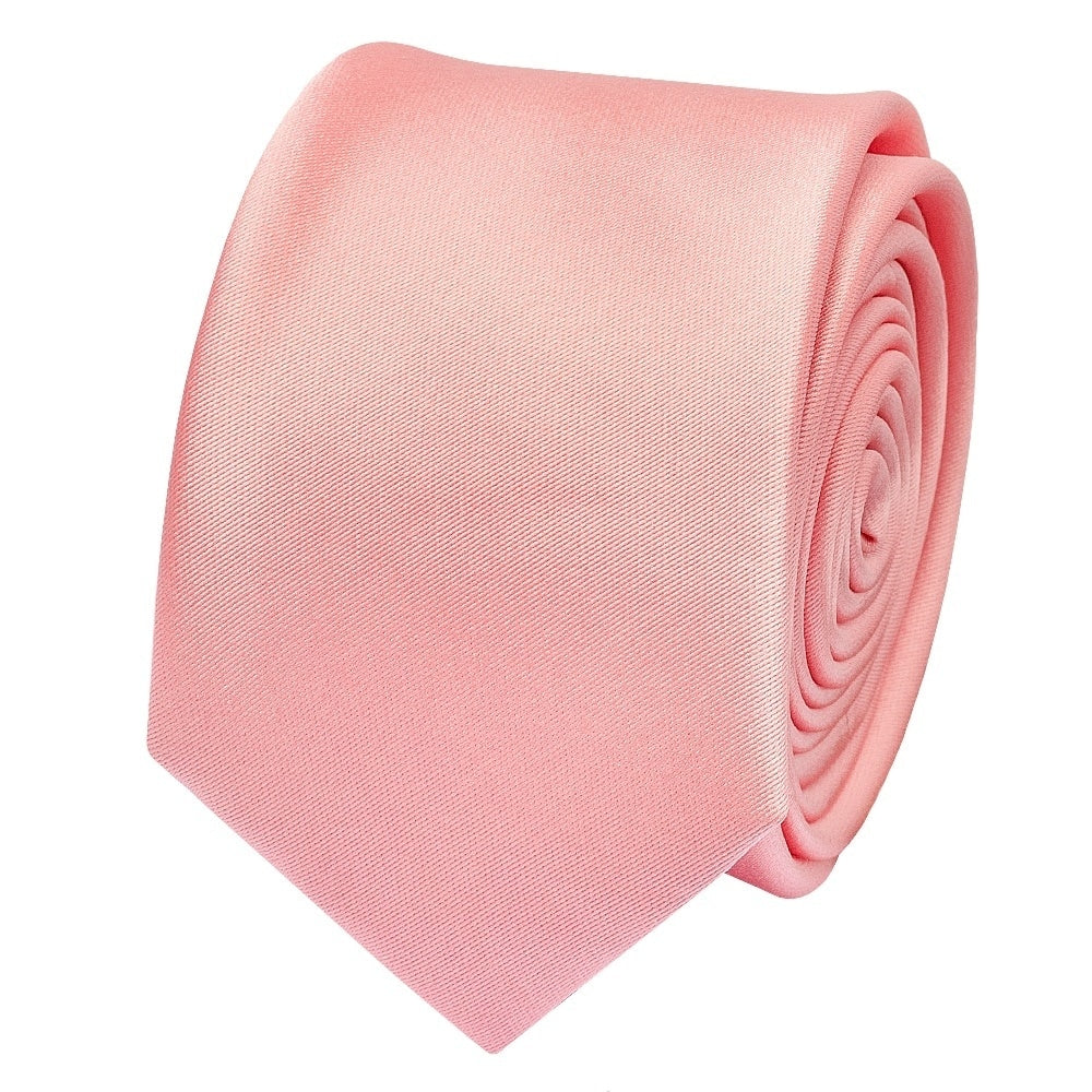 Plain Blush Rose Satin Skinny Mens Tie And Pocket Square Set 3