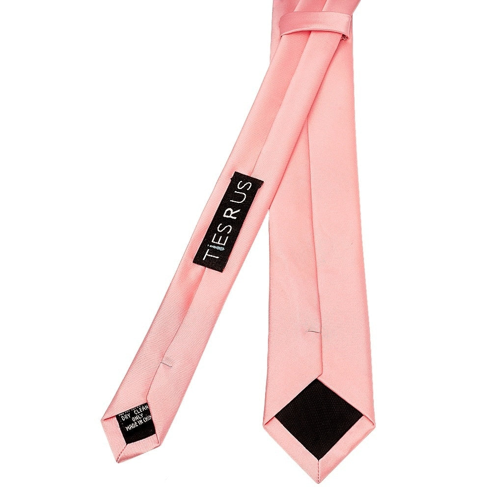 Plain Blush Rose Satin Skinny Mens Tie And Pocket Square Set 4