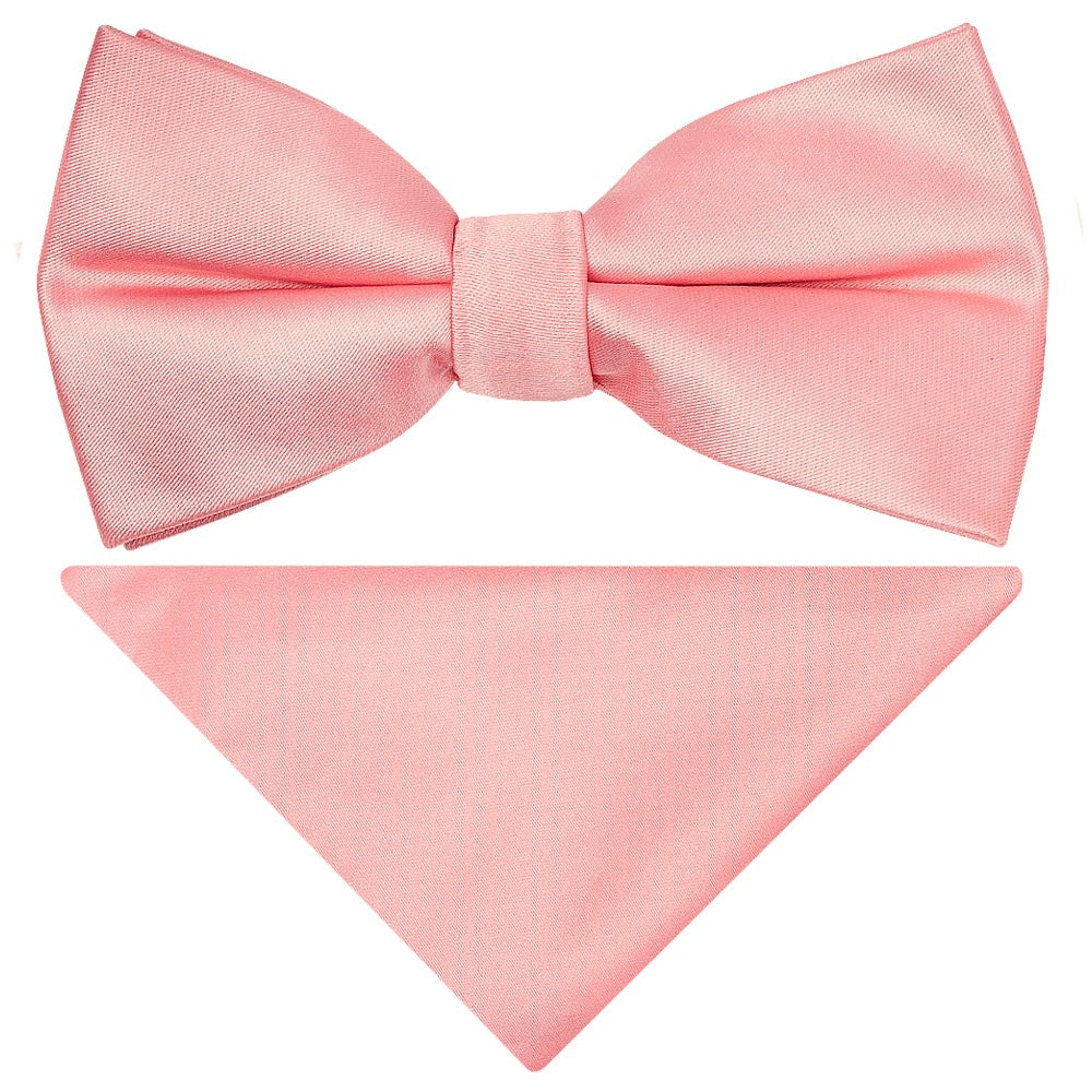 Pre Tied Plain Blush Rose Satin Boys Bow Tie And Pocket Square Set Age 8 11 1