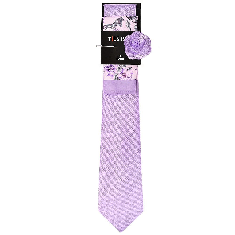Classic Lilac Mens Tie With Pocket Square And Lapel Pin Set 3