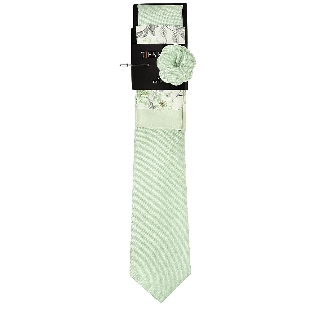 Classic Green Mens Tie With Pocket Square And Lapel Pin Set 3