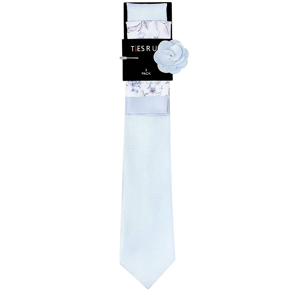Classic Blue Mens Tie With Pocket Square And Lapel Pin Set 3