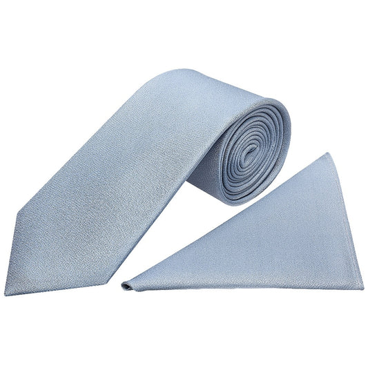 Plain Dusty Blue Silk Classic Mens Tie And Pocket Square Set 1