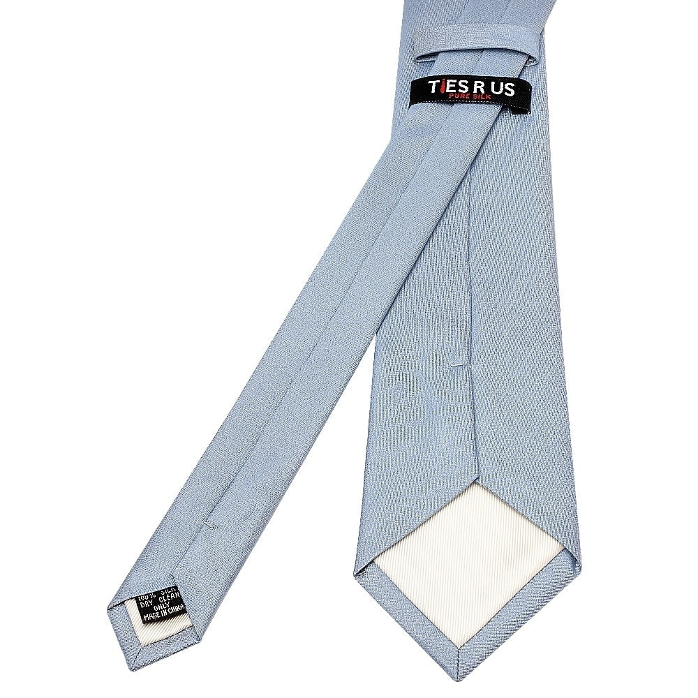 Plain Dusty Blue Silk Classic Mens Tie And Pocket Square Set 4