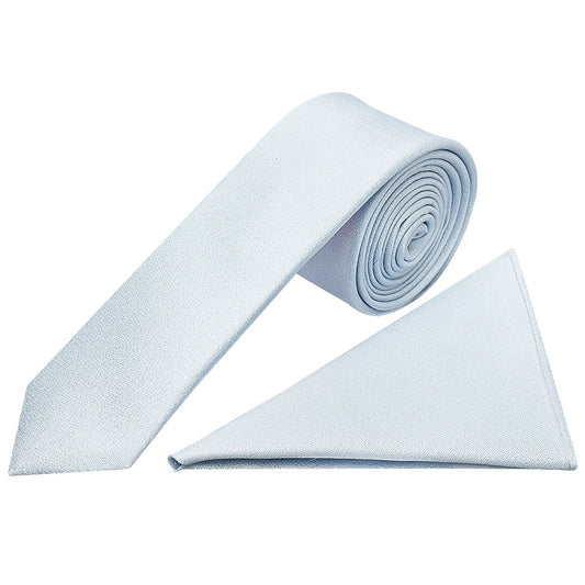 Plain Sky Blue Silk Skinny Boys Tie And Pocket Square Set 1