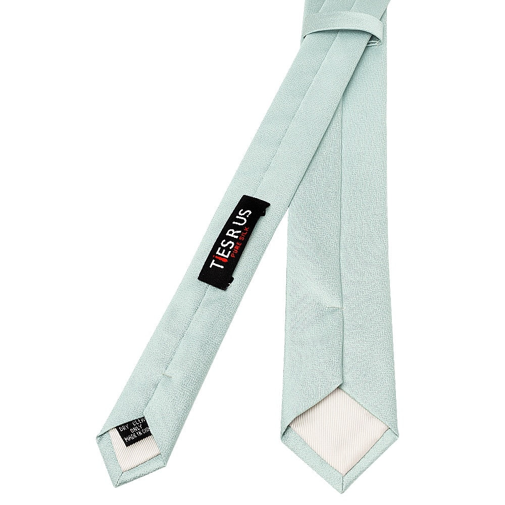 Plain Seafoam Blue Silk Skinny Mens Tie 3
