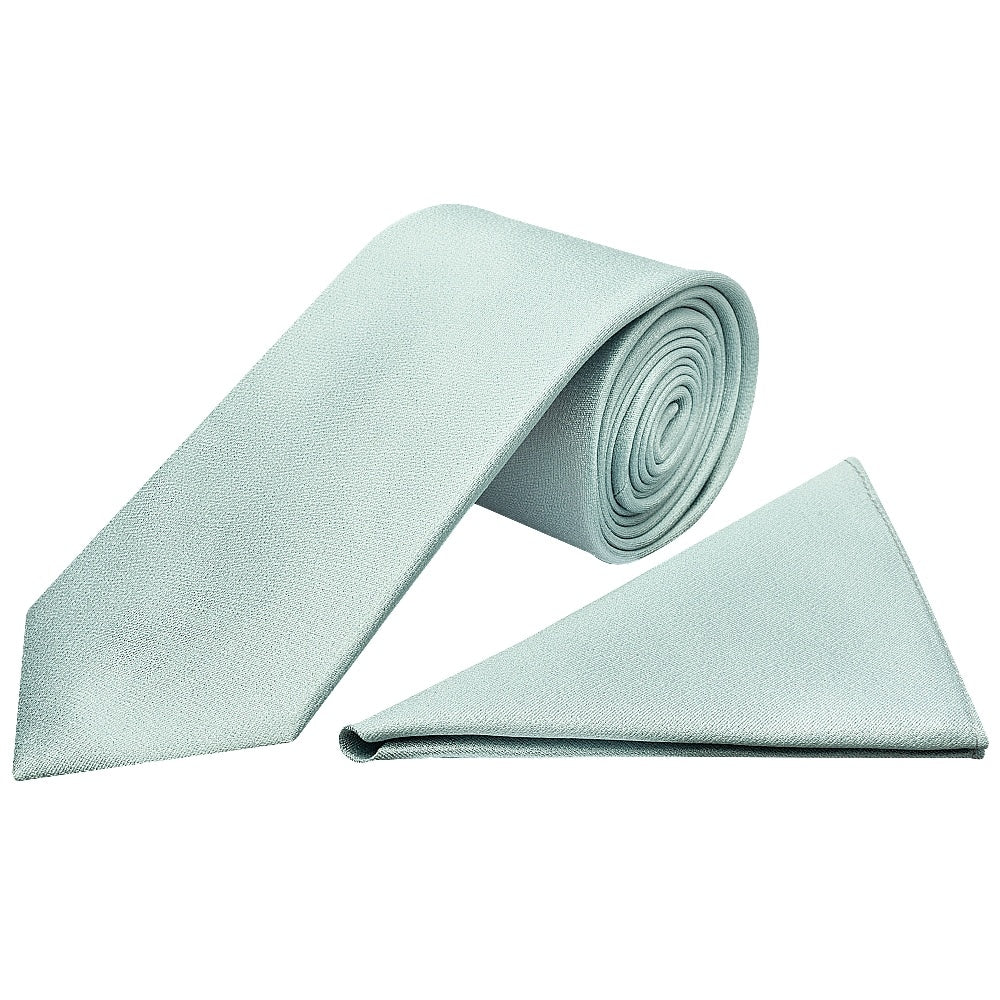 Plain Seafoam Blue Silk Classic Mens Tie And Pocket Square Set 1