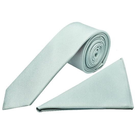 Plain Seafoam Blue Silk Skinny Mens Tie And Pocket Square Set 1