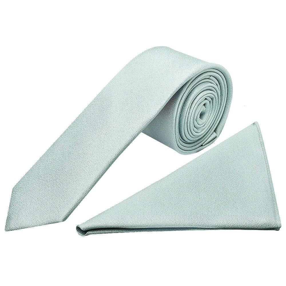 Plain Seafoam Blue Silk Skinny Boys Tie And Pocket Square Set 1